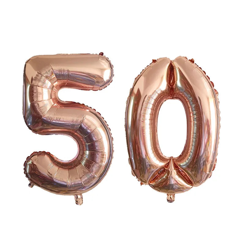2pcs 32inch Rose Gold Balloon Number Banner 18 25 30 40 50 60 Birthday Party Decoration Kids Adult Anniversary Digit Foil Ballon