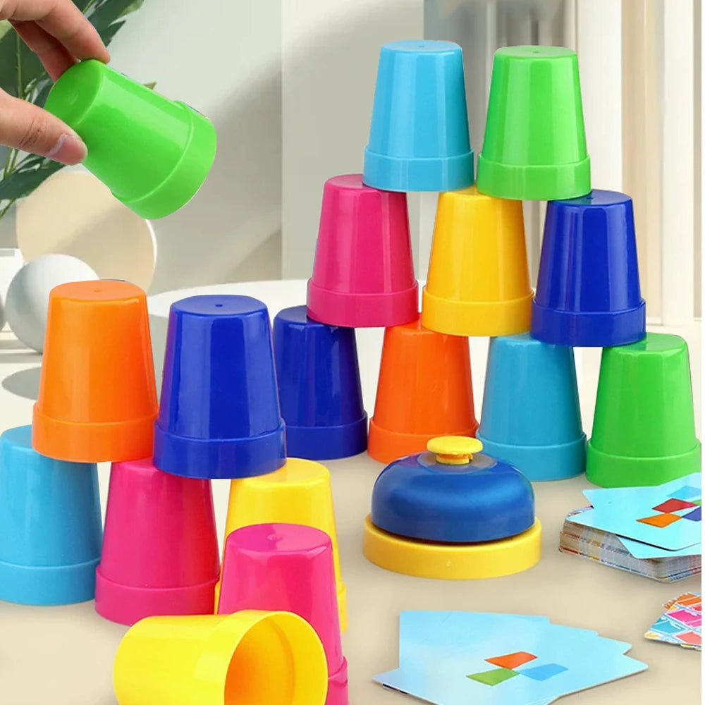 54 Cards, 12 Cups, 1 Bell Game Set, Puzzle Competition, Stacking Cups, Tabletop Game, Stacking Tower Game, Christmas Gift