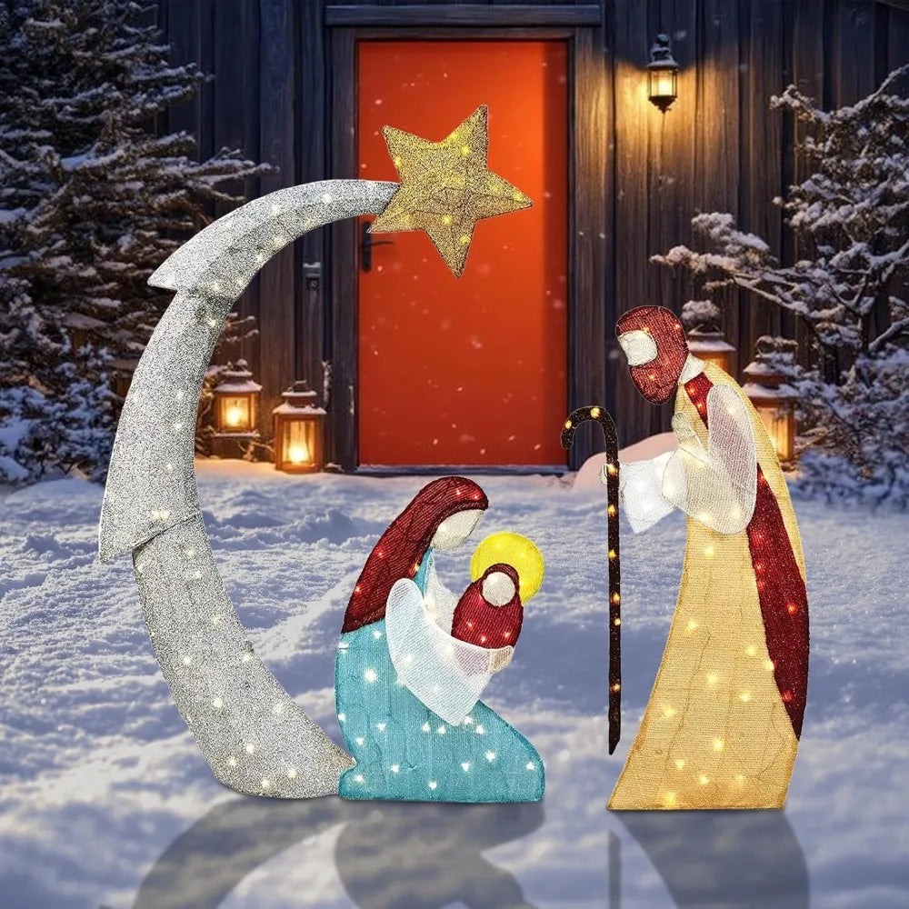 5.5FT Outdoor Lighted Nativity Scene With light Waterproof Nativity Scene Christmas Decoration Easter Yard Decoration