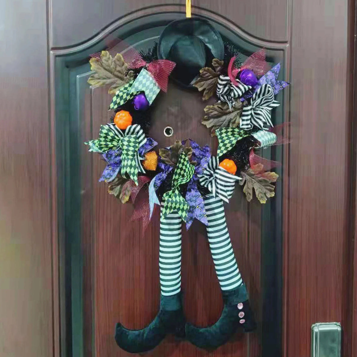 Halloween Wreath Long Legged Wicked Witch Front Door Garlands Decor Hat Leg Mesh Halloween Decorations Wall Hanging Pendant