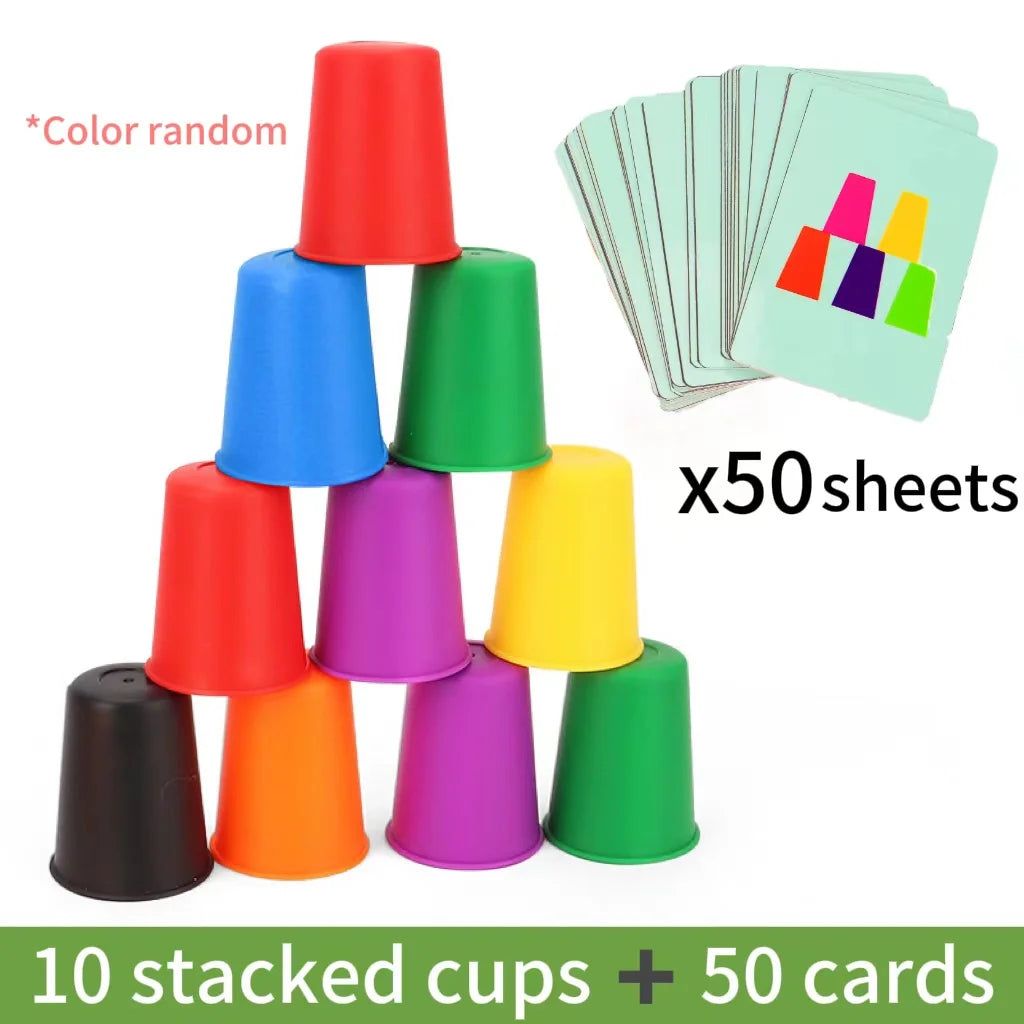Montessori Toys Mini Stack Cup Game With Card Educational