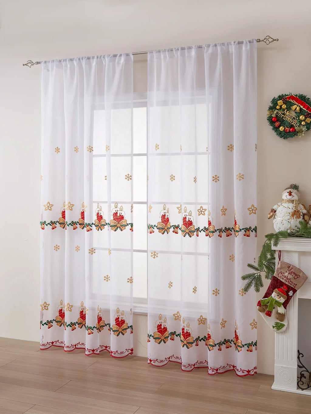 New Style of Snowflake Embroidered Window Screen Sweet Christmas Tulle Curtains Living Room Bedroom Transparent Yarn