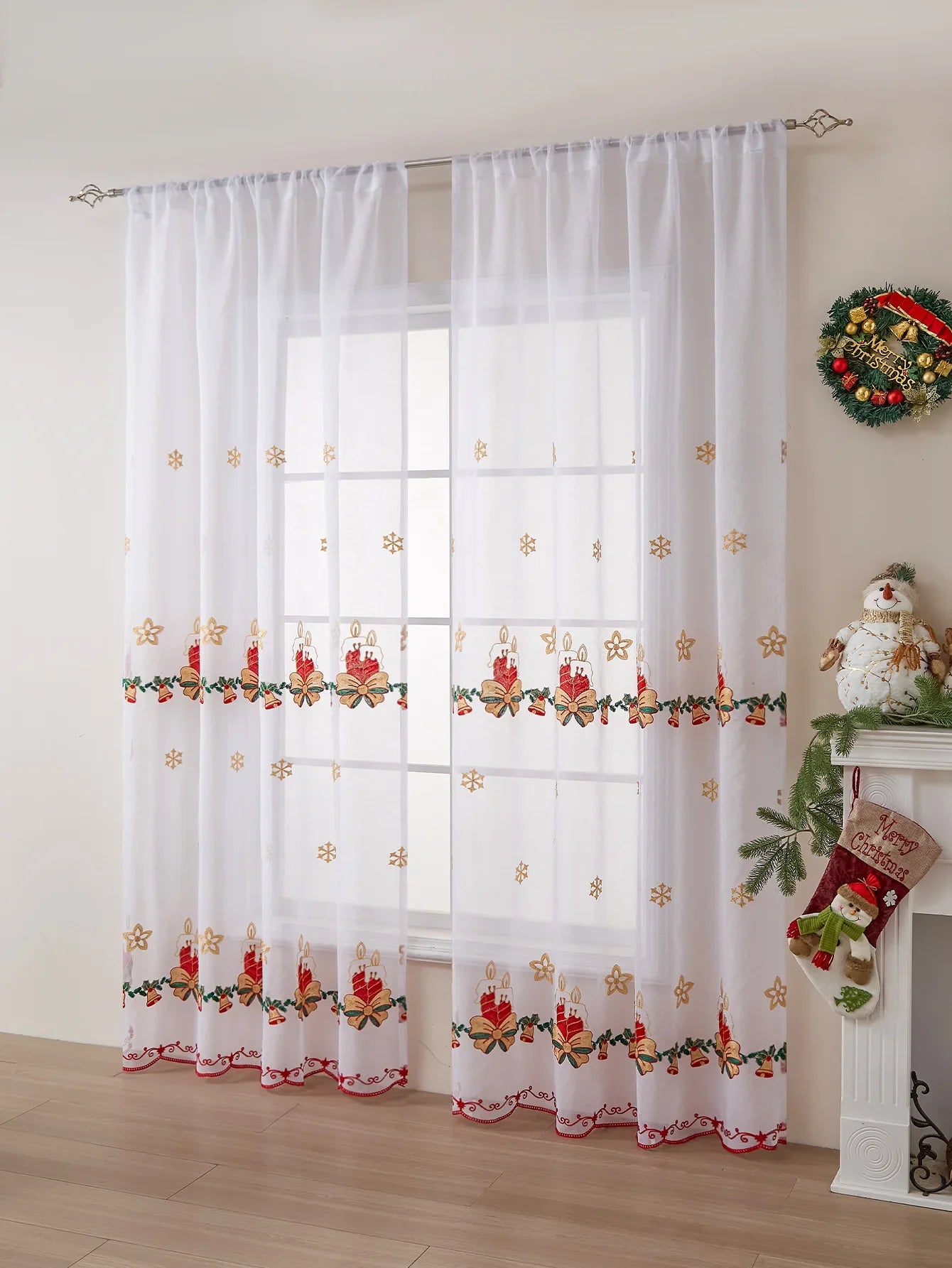 New Style of Snowflake Embroidered Window Screen Sweet Christmas Tulle Curtains Living Room Bedroom Transparent Yarn