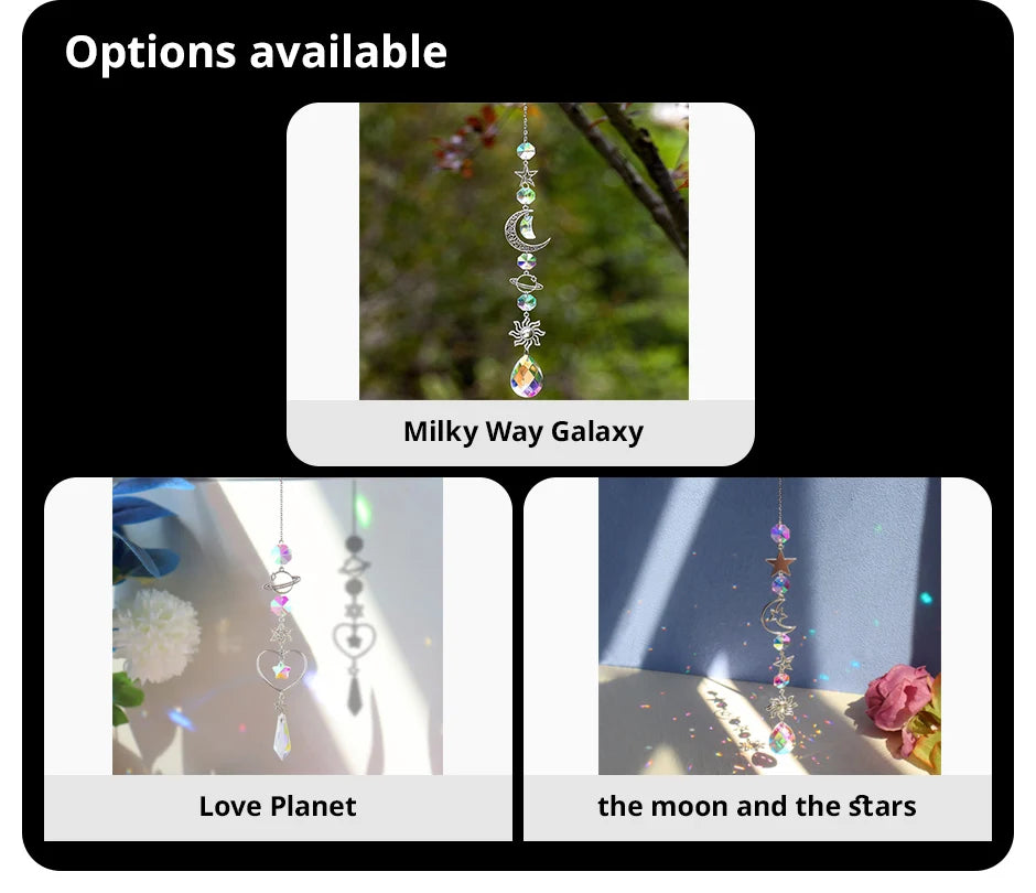 1 Pc Galaxy Star Moon Crystal Wind Chime Pendant for Home Decor Outdoor Garden Suncatcher Holiday Party Supplies