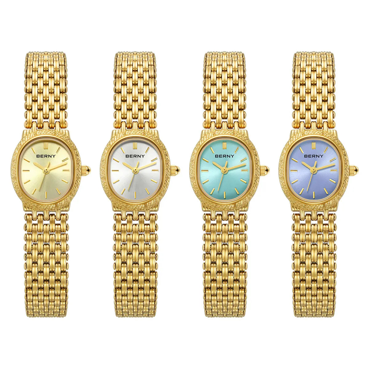 BERNY Women Quartz Watch Gold Small Dial Wristwatch Luxury