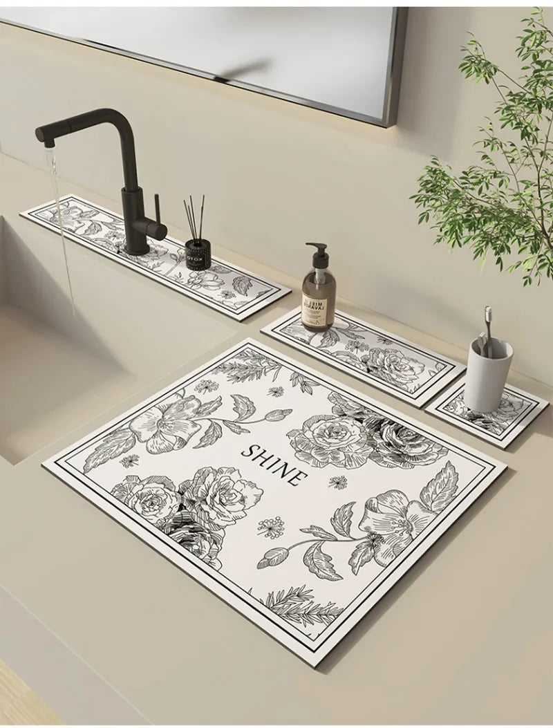 Kitchen Sink Faucet Mat Absorbent Faucet Splash Guard Drain Pad Bathroom Countertop Protector Diatomite Faucet Rug Washable