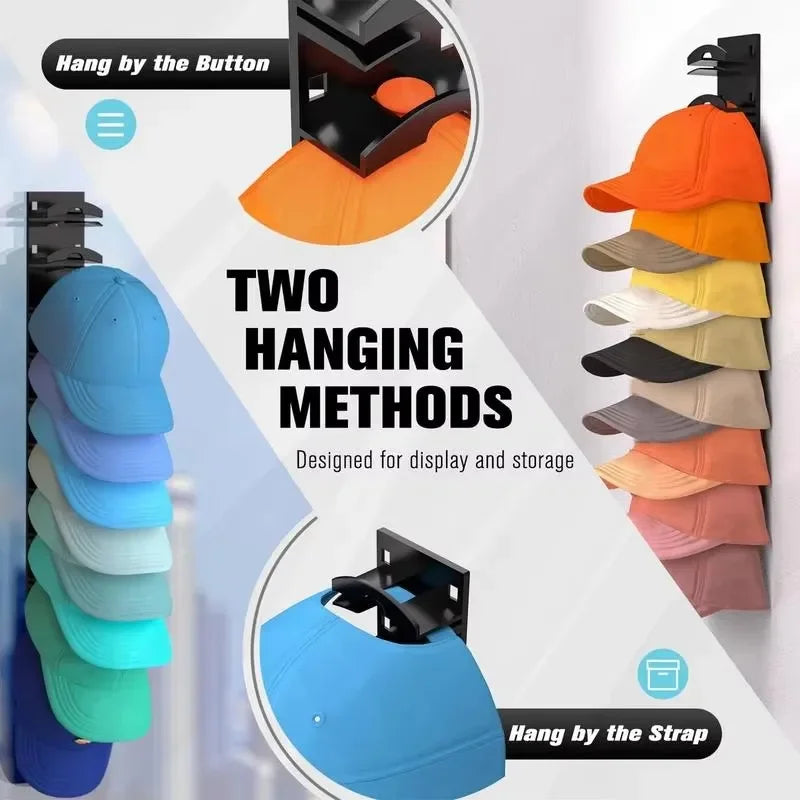 Hat Rack for Wall Stick-on Baseball Cap Storage Holder Display Hanger Hat Storage Organization Wall Mount for Bedroom Closet