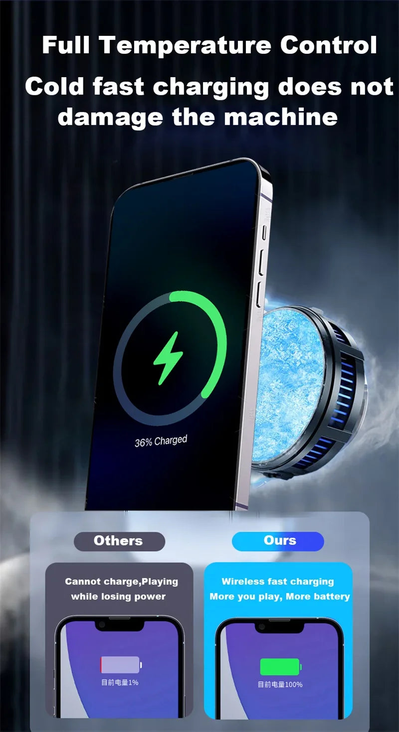 Coooler Fan Magnetic Wireless Charger Phone Back Clip Radiator RGB Light For Magsafe iPhone 16 15 14 13 12 Pro Max Fast Charging
