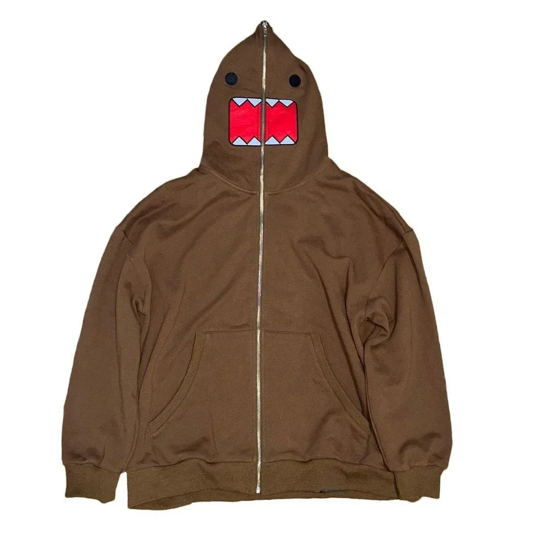 Y2K zipped hoodie aesthetic hip-hop streetwear fashion loose zipper plush jacket solid color top punk rock gothic sweatshirt