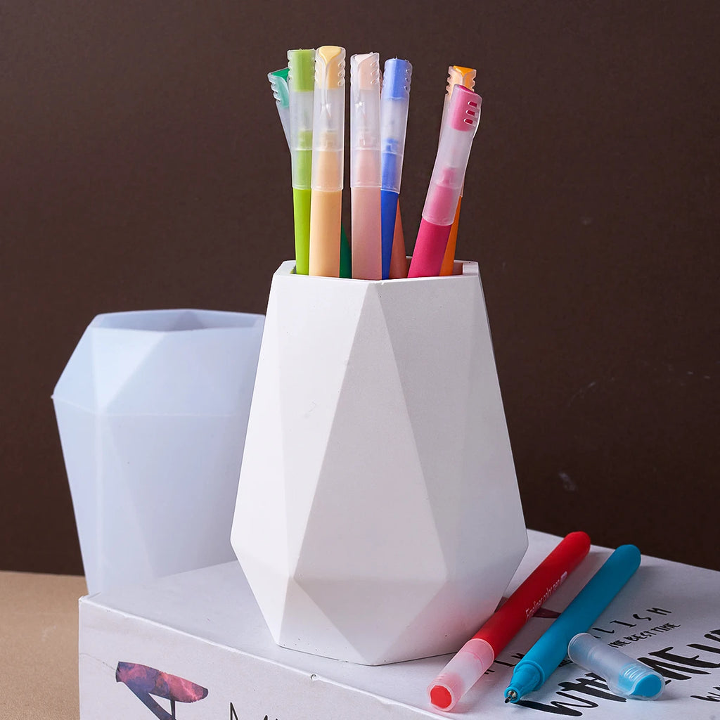 Geometric Hexagonal Jar Silicone Mold DIY Plaster Concrete Casting Pen Holder Vase Jewelry Storage Mold Craft Making Home Decor