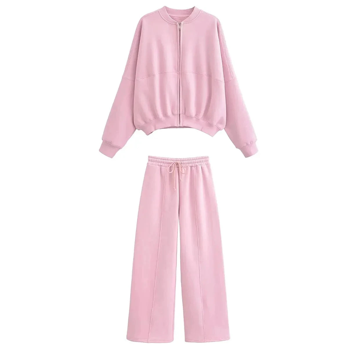 HH Women's Winter Warm Fleece Lined Zipper Jacket Sweatshirt Set Fashionable Stretch High Waist Women's Pants 2-piece Set