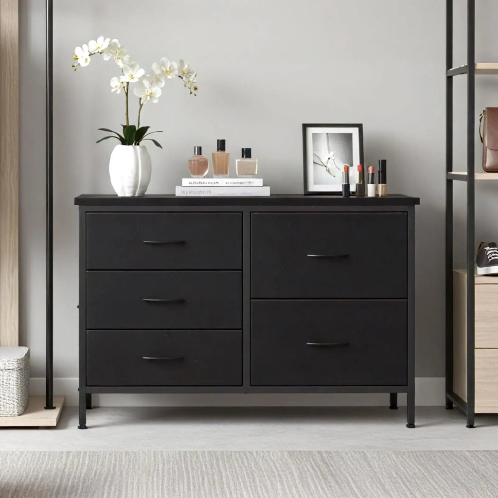 MCQ Cabinet With 5 Fabric Drawers Metal Frame Beside
