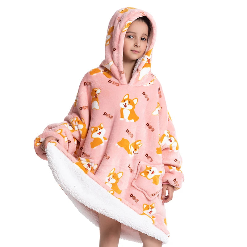 Winter Hoodies Sweatshirt Women Men Pullover Fleece Giant TV Oversized Blanket with Long Flannel Sleeves