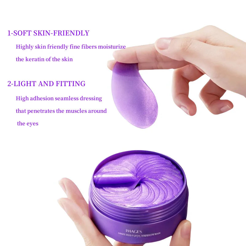 Images Grape Moisturizing Collagen Eye Mask Anti-Dark Circles and Eye Bags Firming Eye Mask Beauty Skin Care Eye Patches 60 Pieces
