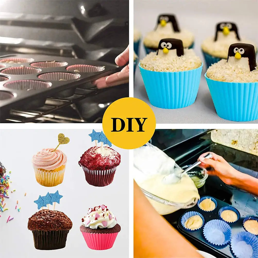 12pcs/Set Silicone Cake Mold Round Shaped DIY Cake Decorating Tools Muffin Cupcake Baking Molds Kitchen Cooking Bakeware Maker