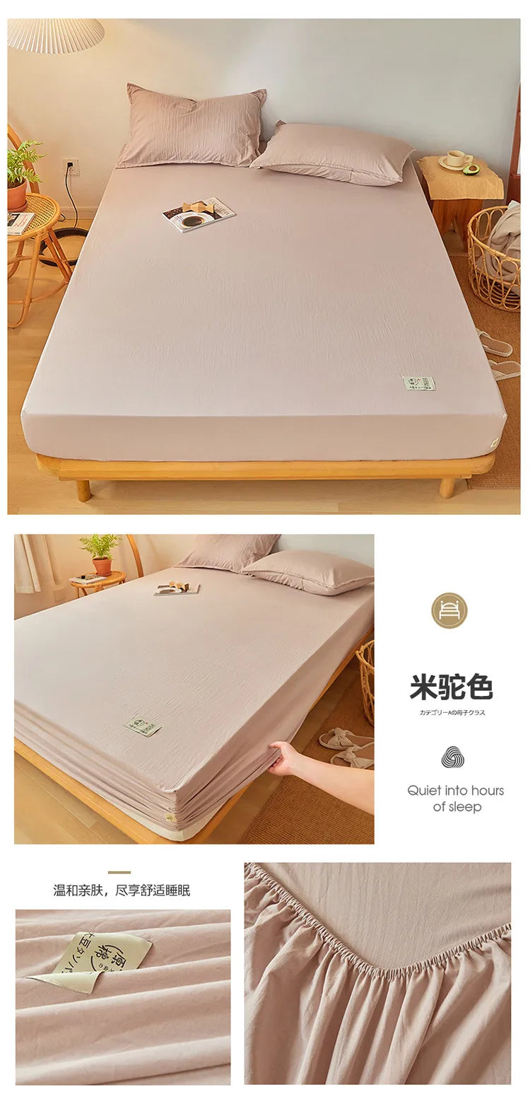 100% Cotton Mattress Covers Air-Permeable Anti-Pull Fitted Sheet No Pillowcase Elastic Bands Non Slip for Single Queen King Bed