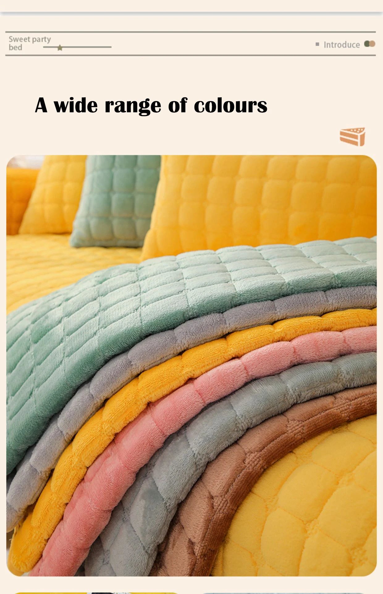 Soft Sofa Cover Thickened Solid Colour Flannel Square Quilted Sofa Cushion Warm Plush Velvet Non-Slip Universal Sofa Backrest