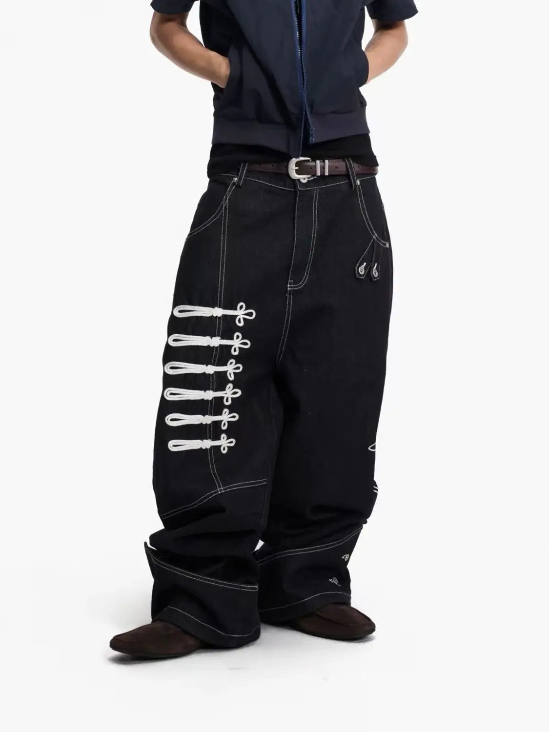 Men's Button Decoration Y2K Jeans Punk Style Pants High Waist Wide