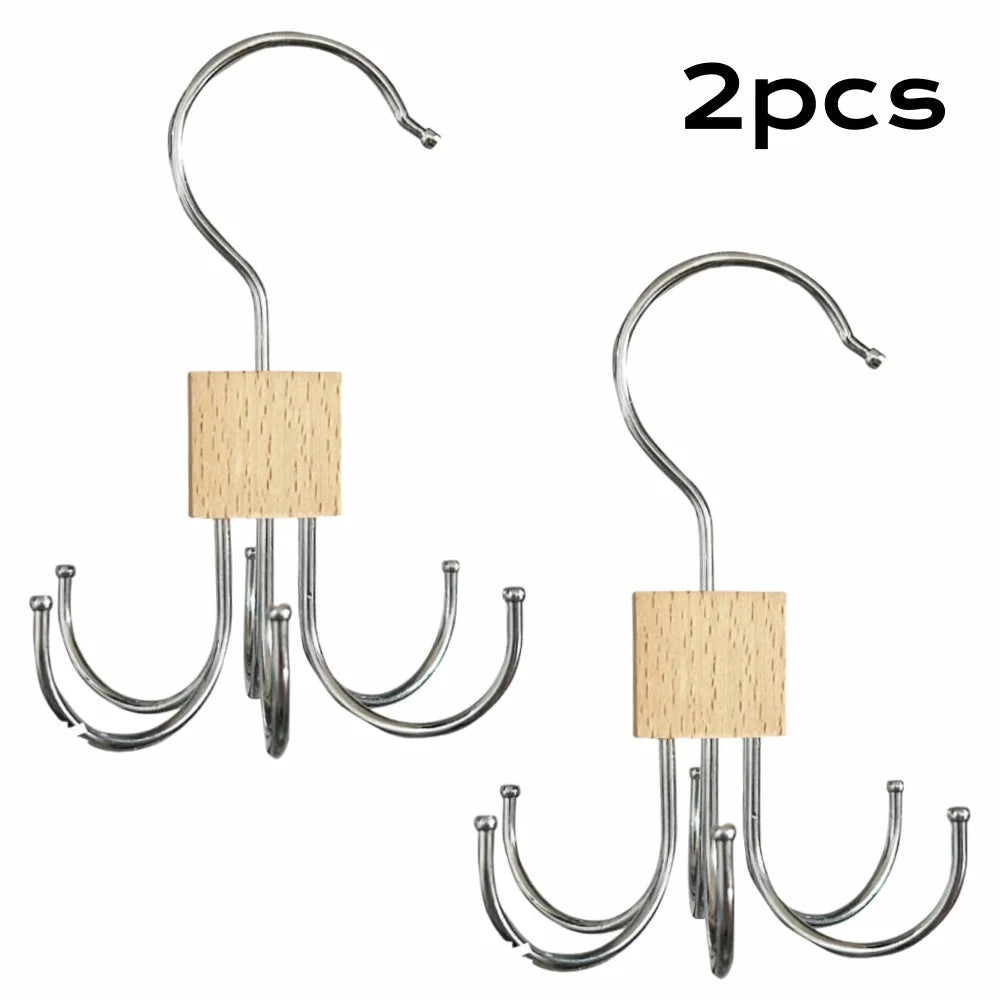 1/5pcs 360° Rotating Storage Hanger Hook Multi-Claw Bag Metal Belts Rack Wooden Organizer For Bras Ties Household Closet Acces