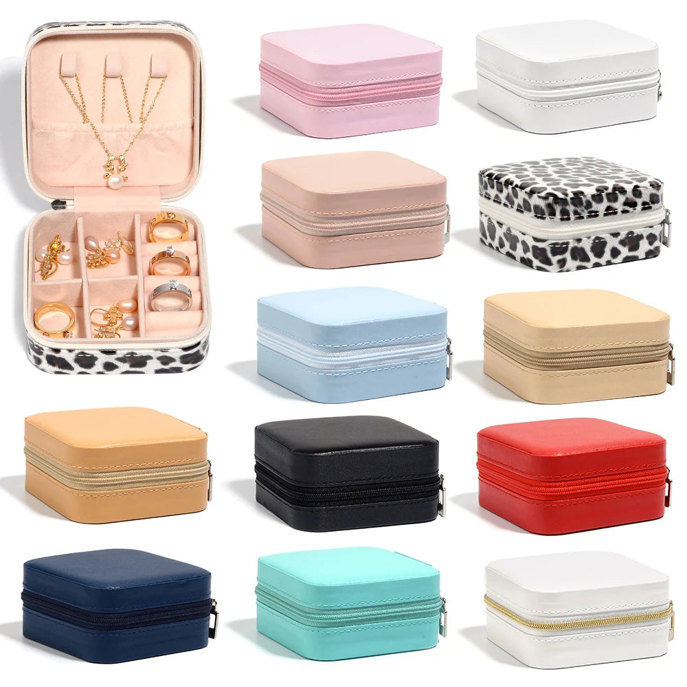 Portable Jewelry Storage Box Travel Organizer Jewelry Case Leather Storage Earrings Necklace Ring Jewelry Organizer Display