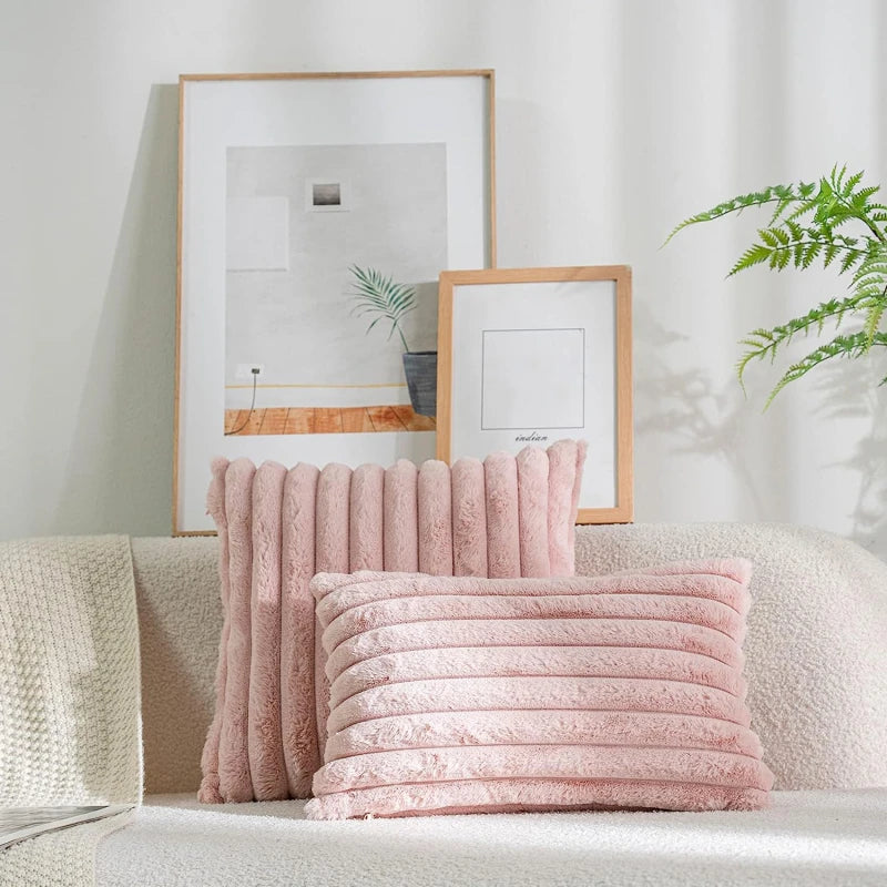 Artificial Rabbit Fur Square Cushion Cover Simple Stripe Super Soft Pillowcase 45x45 Cm Sofa Decorative Cushion Cover