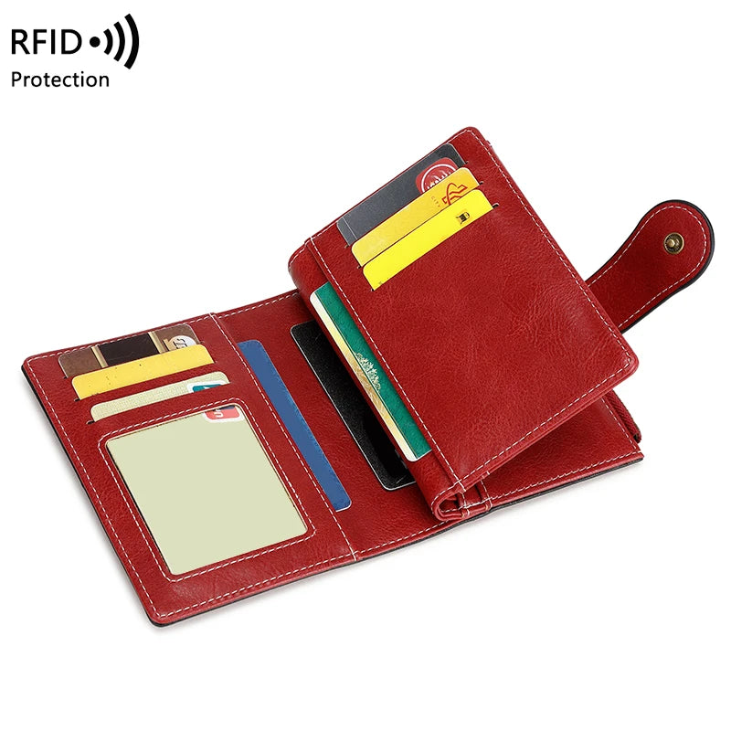 RFID Anti-Theft Retro Wallet for Women, Multi-Card Zipper, Zipper Buckle, Fashion Coin Wallet, Multi-functional Short Wallet