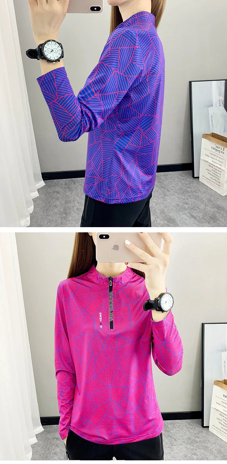 Outdoor Running Long Sleeve T-shirt Women Hiking Breathable Sport Sweatshirt Elasticity Camping Mom Quick Dry Fashion Print Top