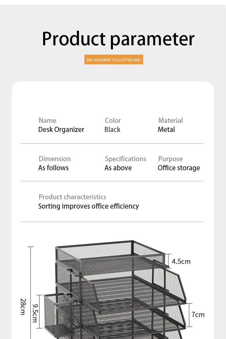 4-Tier Desk Organizer Stackable Tray Office Desk Organizer File and Desktop Holder for Paper Letter Accessories Black