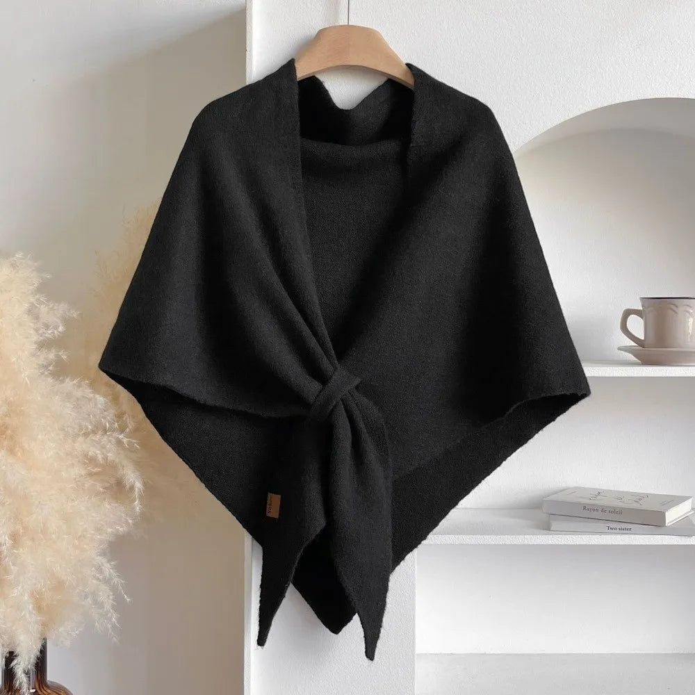 Casual Solid Color Knitted Shawl Thickened Soft Triangle Scarf Winter Warm Neck Wrap Wool Blended Shawl