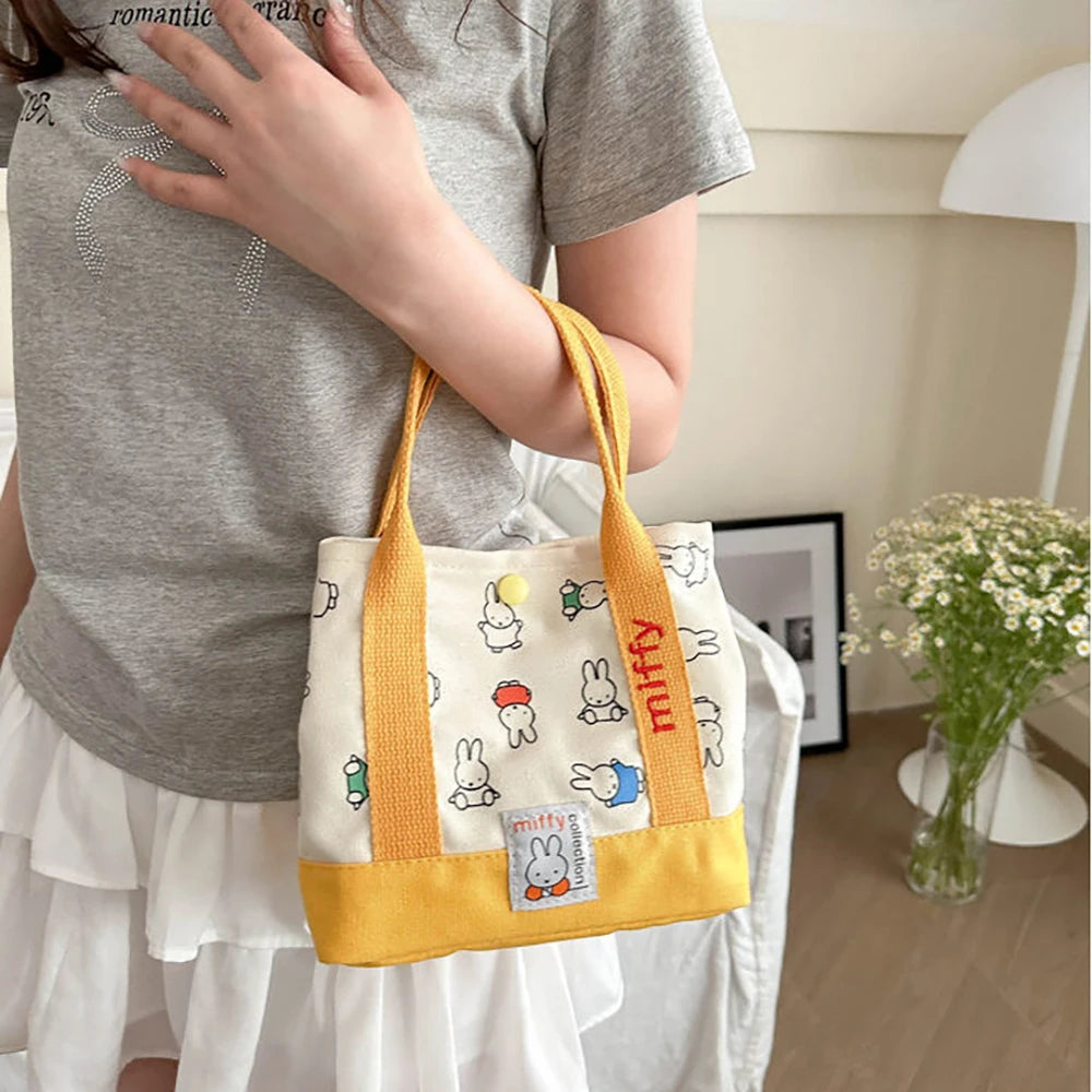 Kawaii Miffy Cute Handbag Cartoon Rabbit Canvas Embroidery Fashion Bento Multifunctional Storage Bag Girl Gift