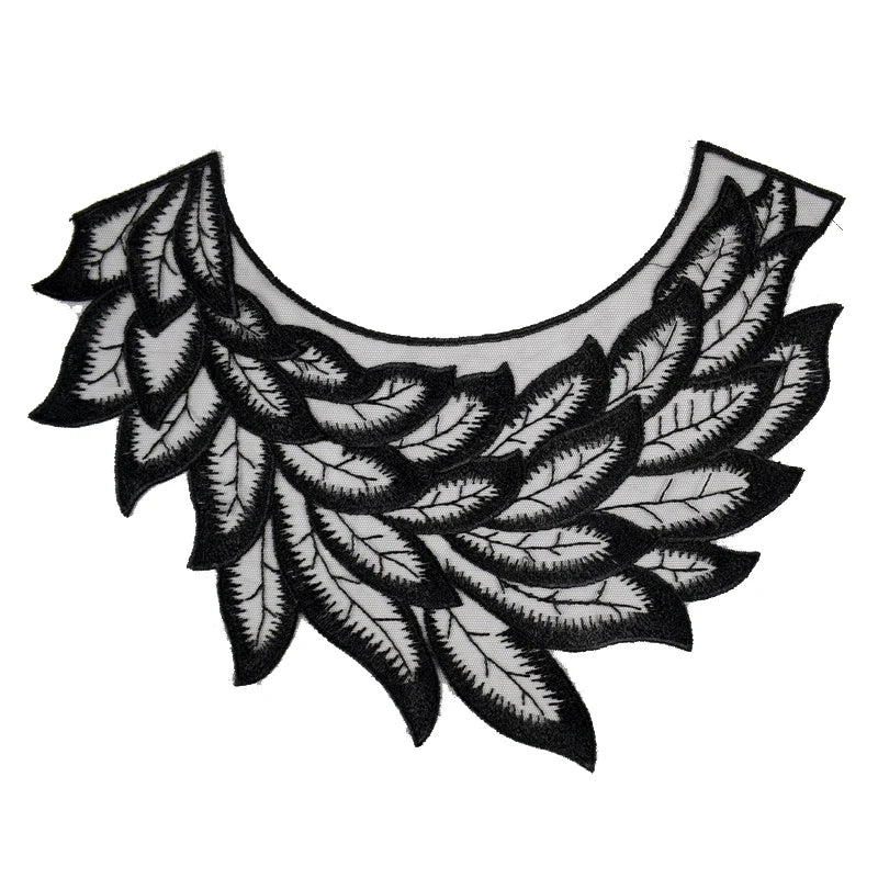 Black Feather Embroidery Patch Fabric Applique Neckline Collar Venice For Evening Dress Home Accessories DIY Sewing Repair