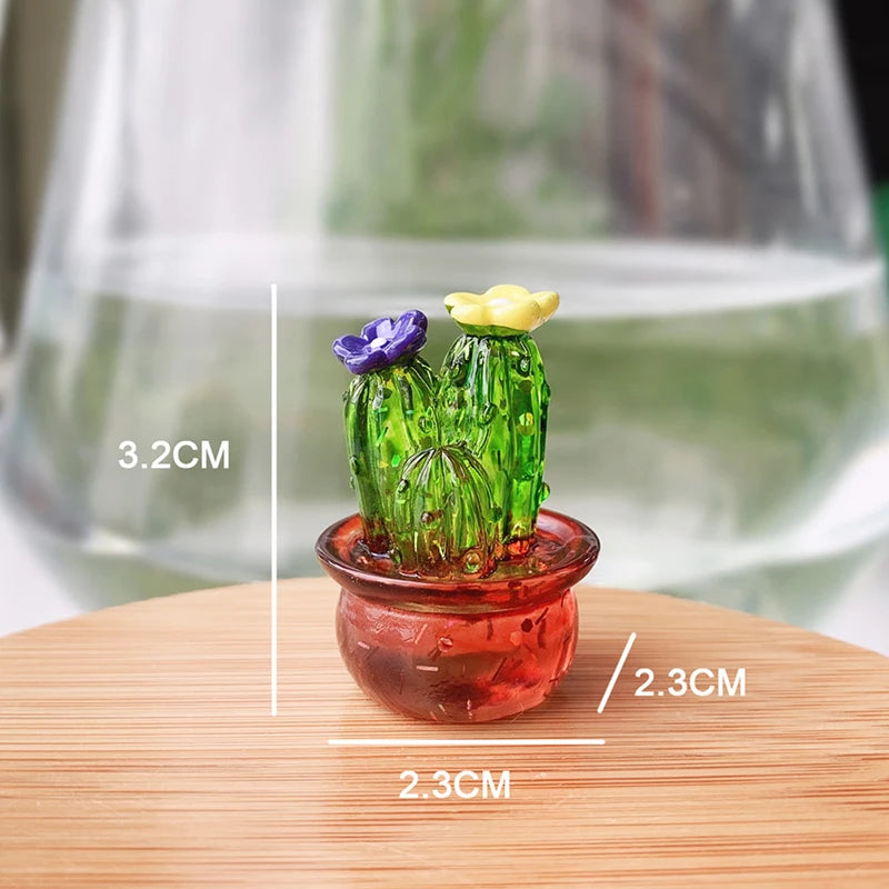 4 Pcs Handmade Resin Cactus Figurines Ornaments Mini Bonsai Cute Miniature Desktop Craft Home Decor Vehicle Ornament