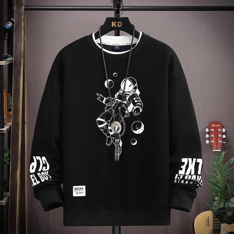 Autumn Men's Sweatshirt Cool Moon Print Long Sleeve T-shirt Fashion Men's Clothing Grey O Neck Harajuku Exclusive Design Top New