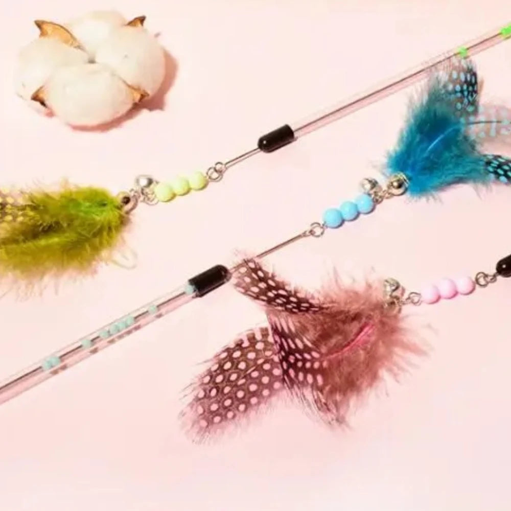 New Cat Toys Feather Cats Sticks Retractable Handle Cats Toy Feather Interactive Cat Toys with Kitten Teaser Toy Pet Products