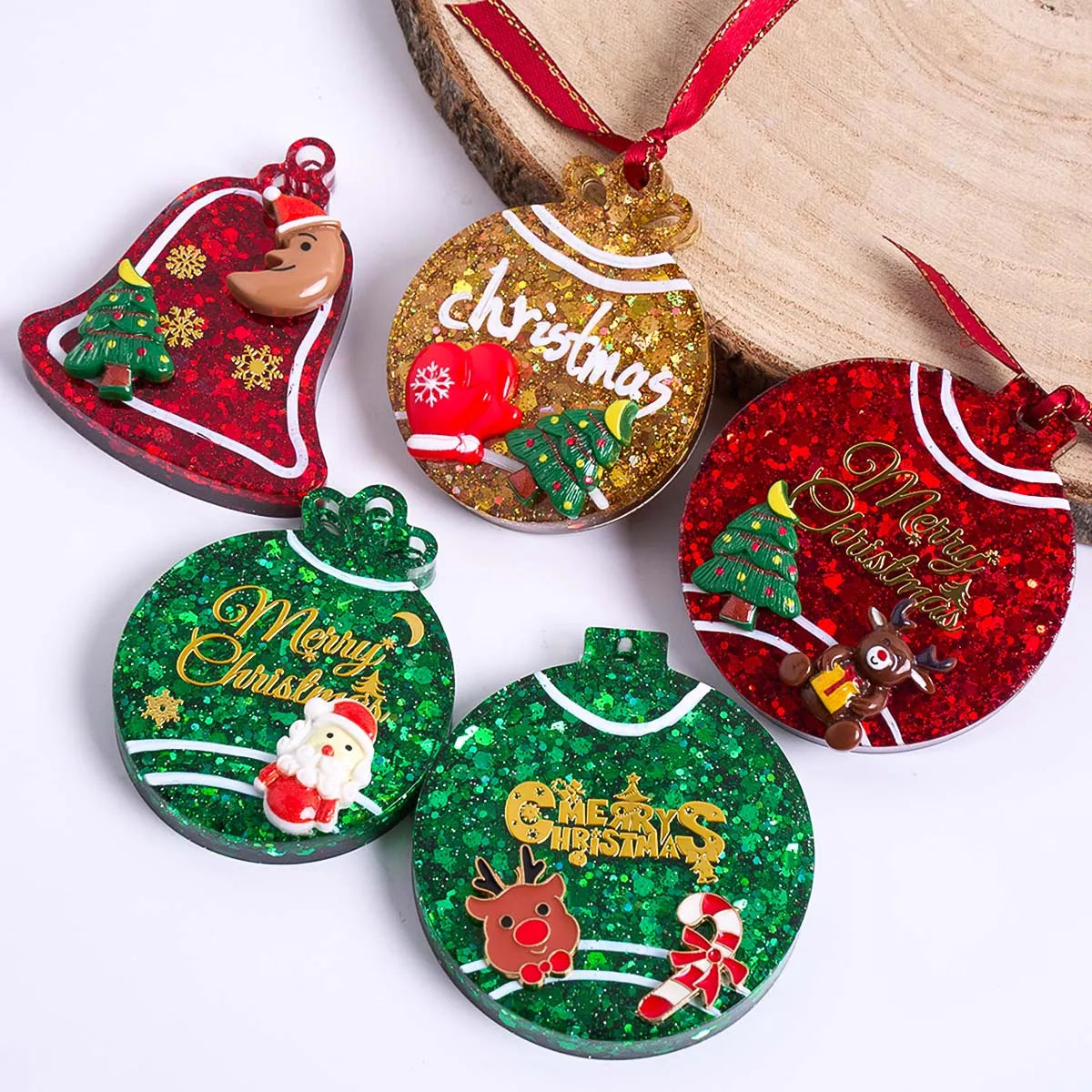 DIY Round Christmas Pendant Silicone Mold Handmade Crown Bell Plaster Resin Mold Ornaments Tree Hanging Craft Decor Party Decor