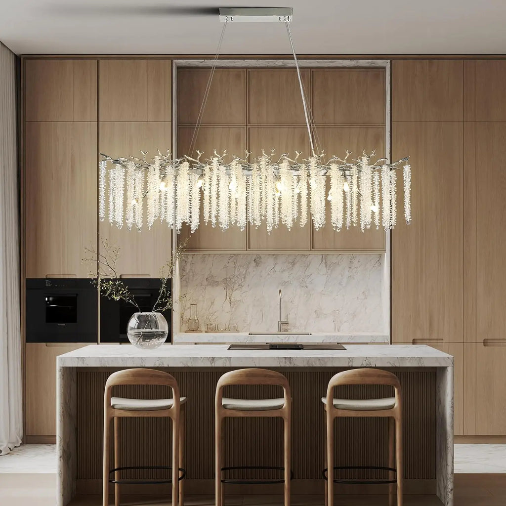 Artpad Luxury Round Crystal Chandelier Dining Room Bedroom Branch Crystal Hanging Pendant Chandelier for Kitchen Living Room
