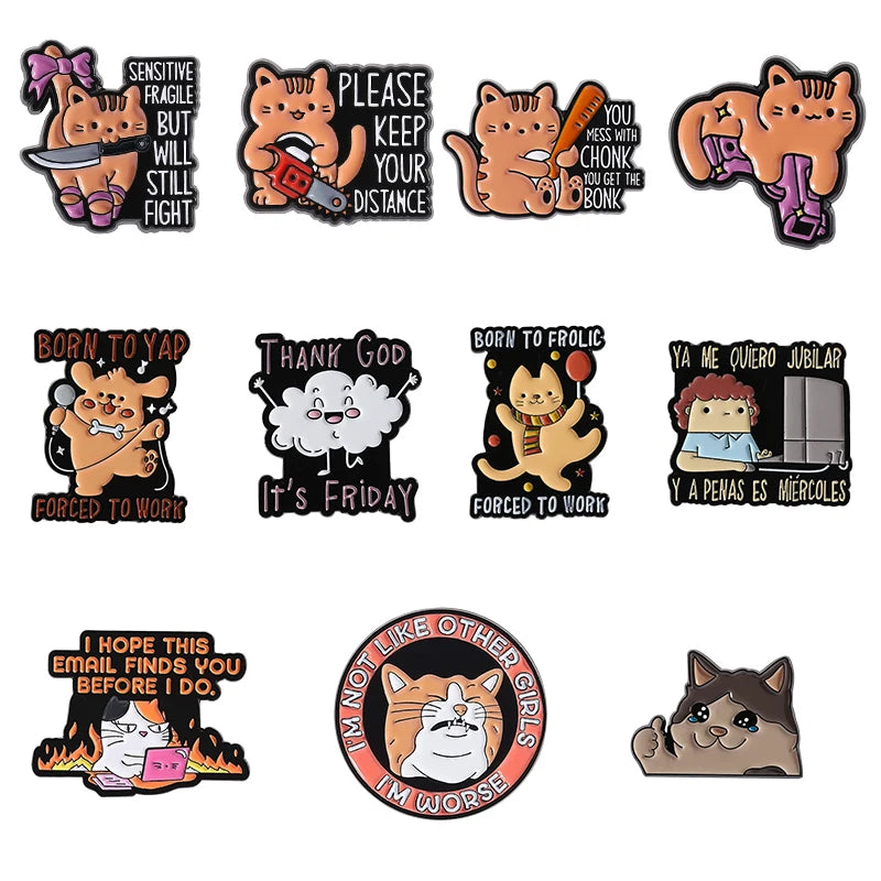 Creative Opossum Raccoon Cat Duck Pet Dog Enamel Pins Creative It's Fine I'm Fine Brooch Cute Penguin Turtle Sheep Pins Jewelry