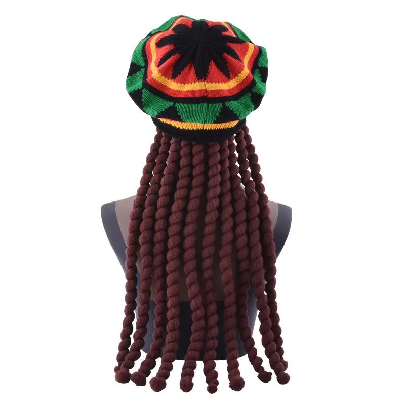 Unisex Dreadlocks Beanie Hat with Fake Braids Jamaican Rasta Reggae Cap Crochet Knitted Skull Cap for  Halloween Christmas Party