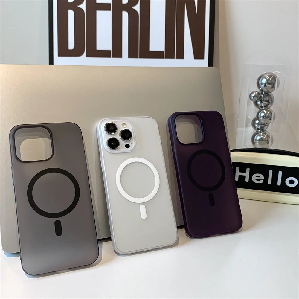 Matte Ultra-Thin for Magsafe Case For iPhone 17 16 15 14 13 12 Pro Max Plus Magnetic Wireless Charger Hard PC Translucent Cover