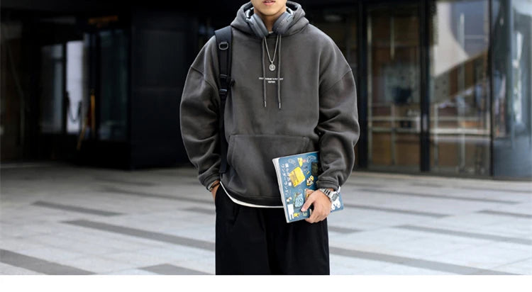 Japanese Streetwear High Quality Hip Hop Thin Fleece Hoodie Men Clothing Harajuku Casual Sweatshirt Korean Couple Pullover Male