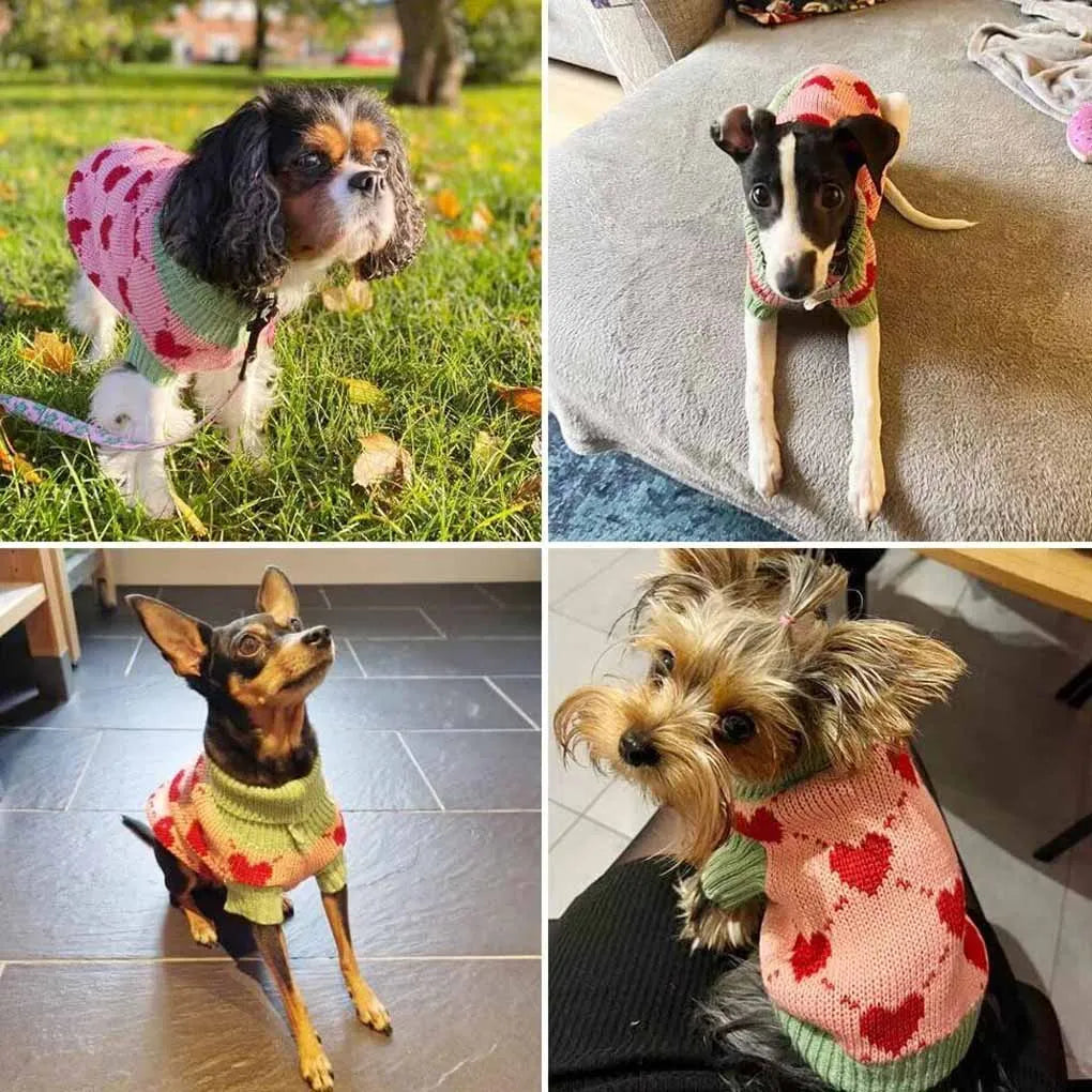Dogs Warm Sweaters Pet Clothes Turtleneck Pullover Heart Puppy Vest Knit Cat Sweaters Dogs Sweatshirt Jackets Pet Winter Clothes