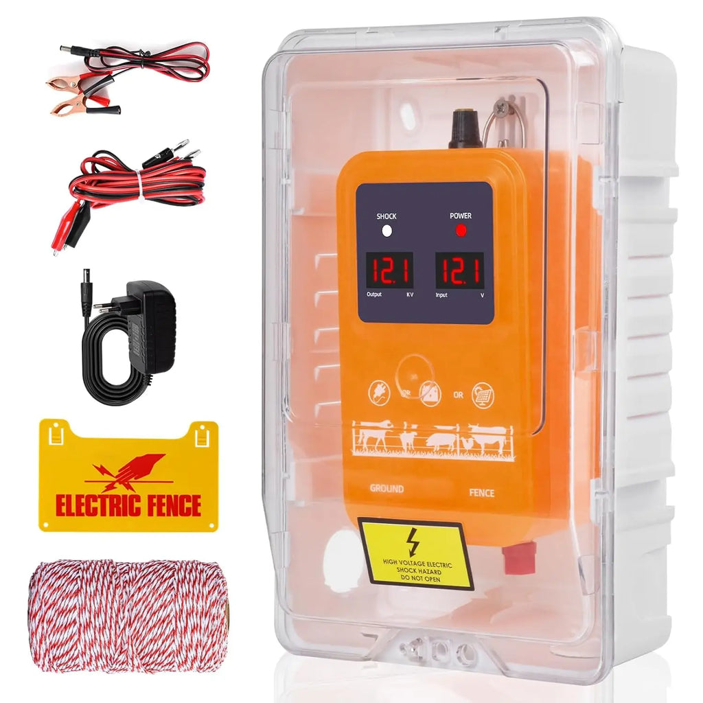 15KM 7KV-13KV adjustable electric fence with LED display waterproof electric fence for pastures for poultry with 200M cable