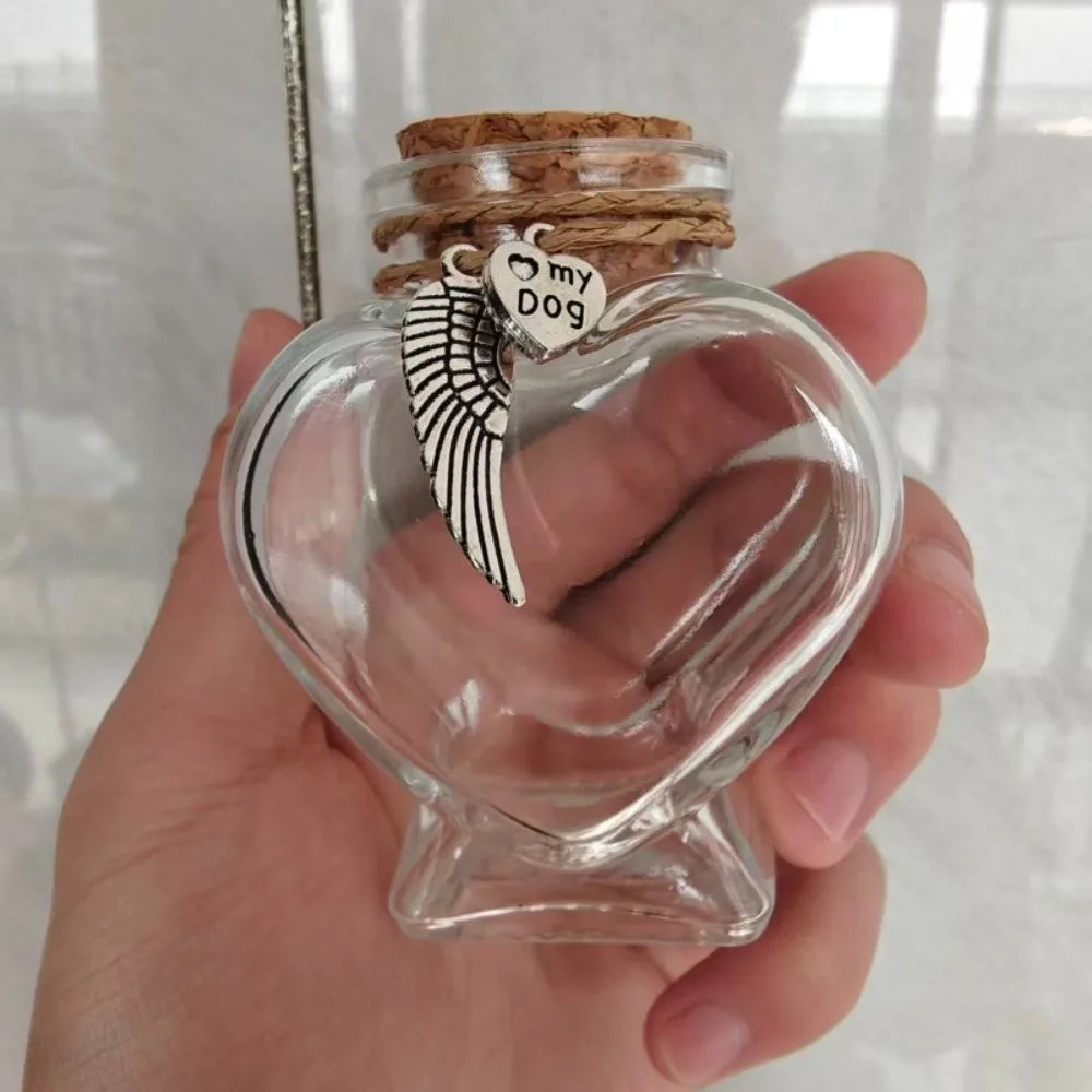 Heart-Shaped Pet Hair Storage Bottle Glass Corked Lid Cat Funeral Urn Transparent Pet Fur Keepsake Jar Pet Cremation