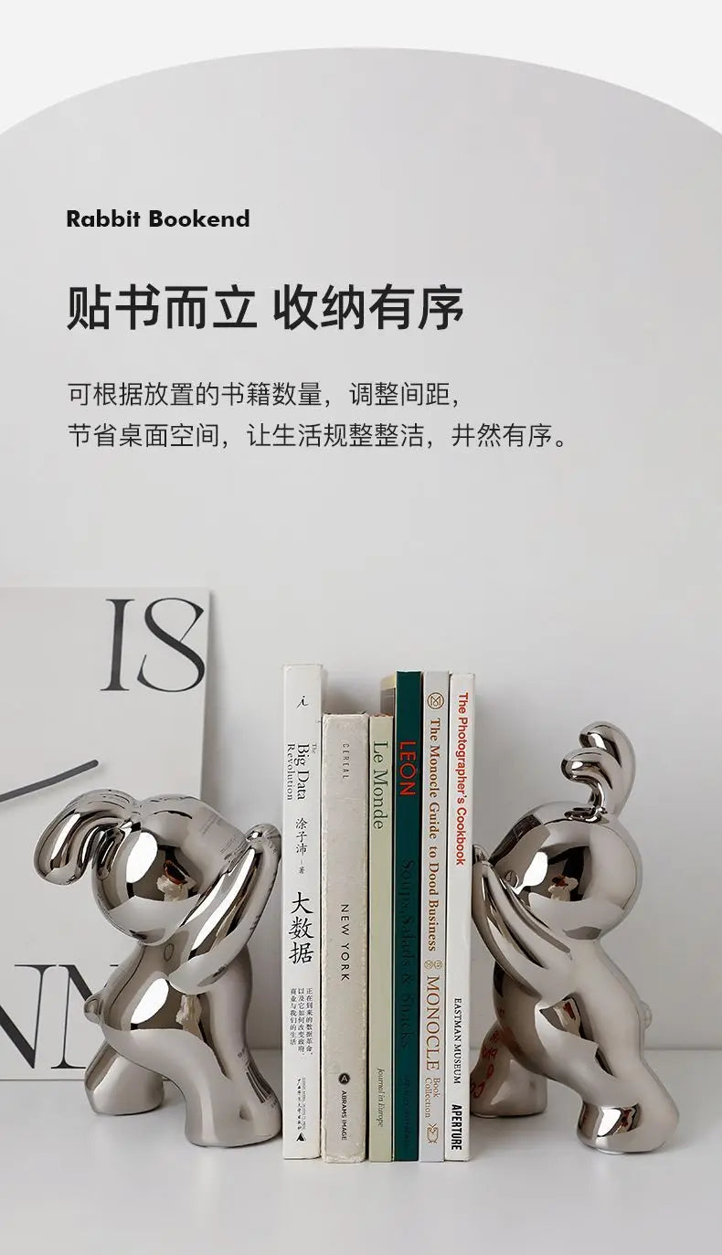 1 pair desk organizer Creative Rabbit Bookend Ceramic Ornament Desktop book holder Cute Gift simple nordic style book organizer
