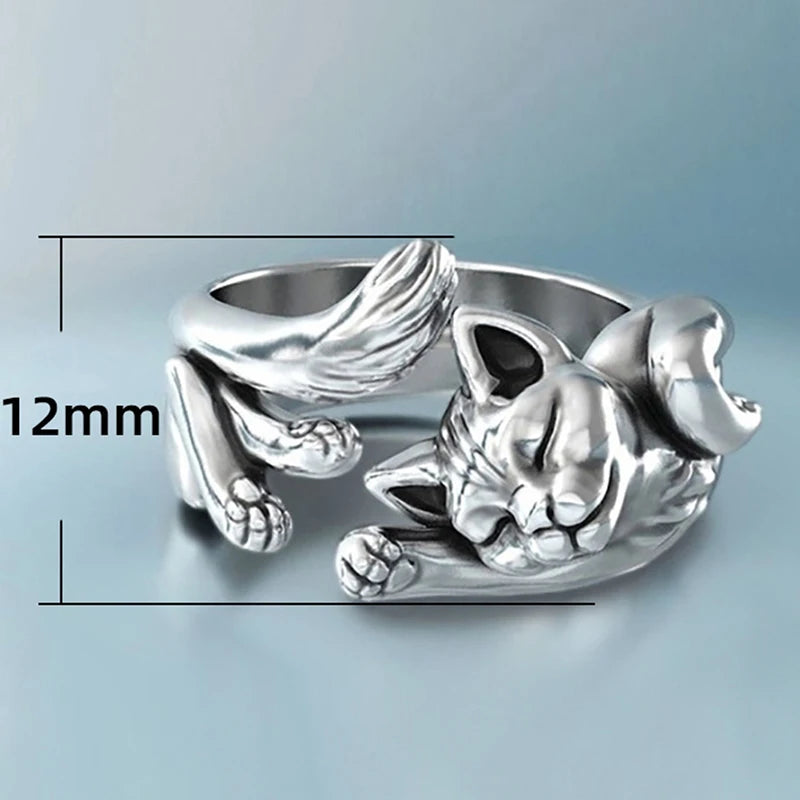 Vintage Cute Cat Rings Women Jewelry Trendy Adjustable Ring Gift Party Accessories