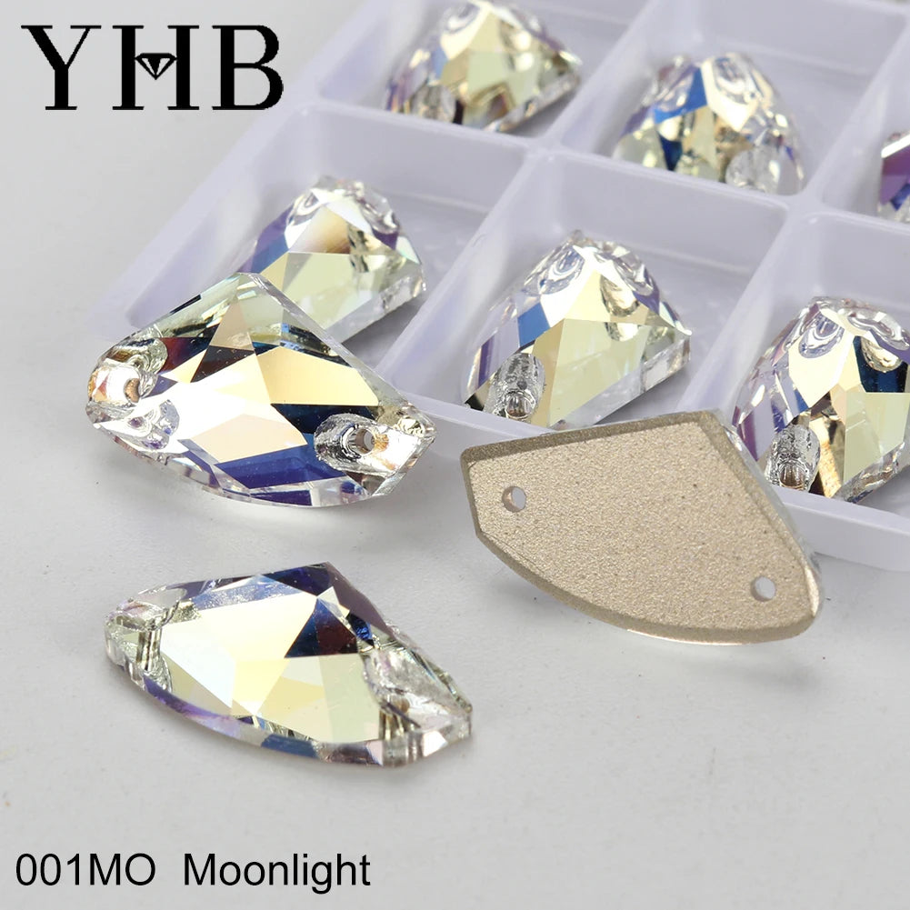 YHB Top Quality Galactic Axe Glass Crystal AB Moonlight Sewing Stones Flatback Sew on Rhinestones For Garment Clothes Bags