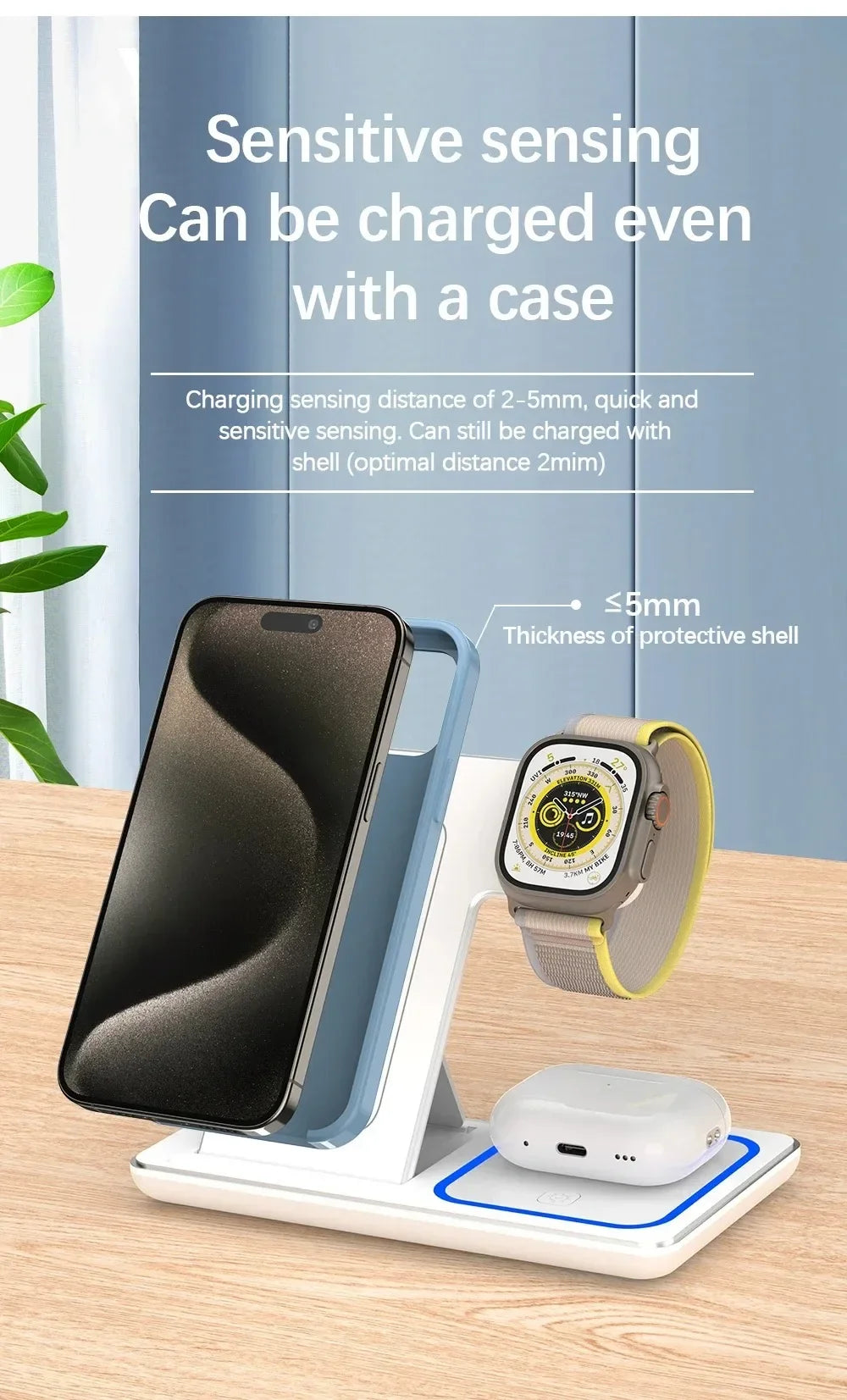 3 in 1 Wireless Charger Stand 30W LED Foldable Wireless Charger For iPhone 16 15 Pro Max iWatch 8 7 Airpods Charge Dock Station