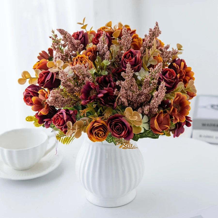 2/4pcs Artificial Flowers Roses Silk Wedding Home Room Table Vase Fillers Festival Outdoor Garden Couryard Decor Bridal Bouquets