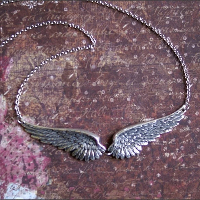 Vintage Angel Wings Feather Choker Big Pendant Aesthetic Link Chains Statement Necklace for Women Collar Wedding Tribal Gift