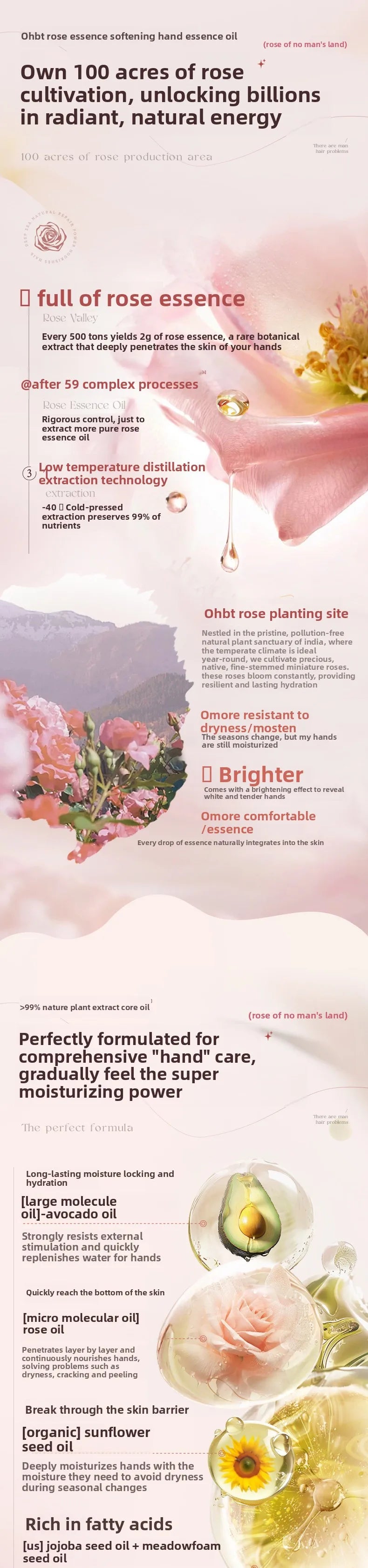 OHBT Moisturing Hand Care Oil, 150ml Rosehip Oil  Smooth Skin Care Essence, Whitening Nourish Hand Care Water